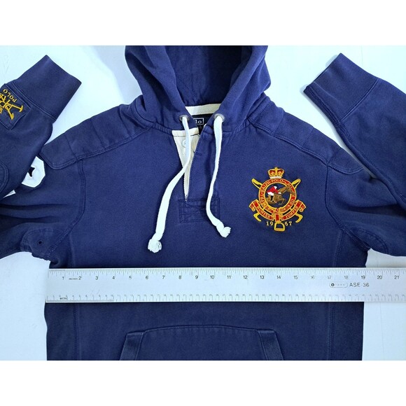 Polo Ralph Lauren Hoodie #2 Sweatshirt Men's Medium Pony Logo Rugby Y2K 67 Blue - Picture 10 of 12